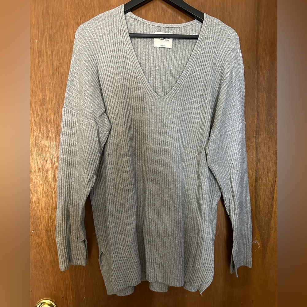 Abercrombie & Fitch Grey LuxeLoft Oversized V-Neck Sweater